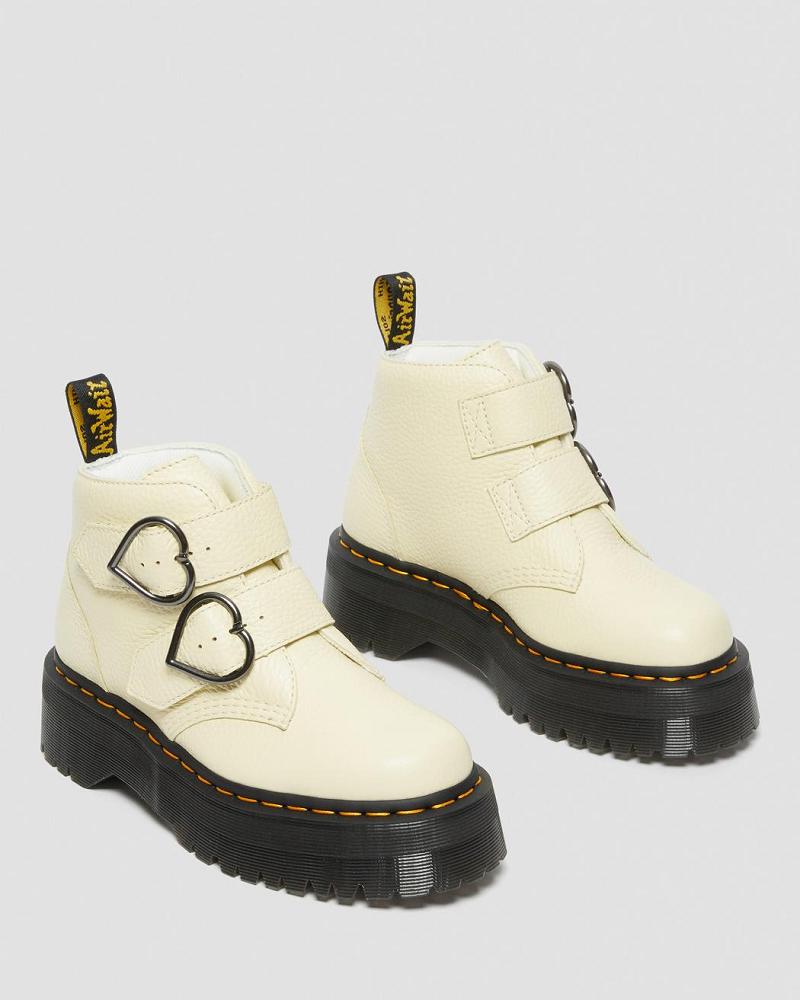 Cream Women's Dr Martens Devon Heart Leather Platform Boots | CA 235SGL